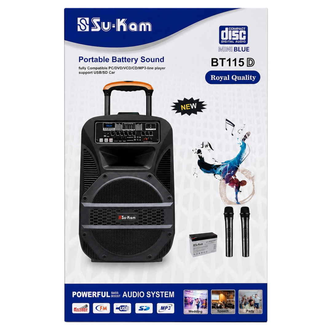 Портативная колонка Su-Kam BT115D, Bluetooth, USB, FM, караоке Портативная колонка Su-Kam BT115D, Bluetooth, USB, FM, караоке
