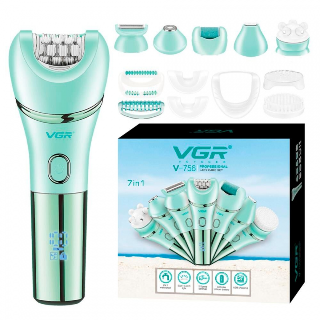 Эпилятор VGR V-756 7 в 1, IPX7, LED-дисплей, 7 насадок Эпилятор VGR V-756 7 в 1, IPX7, LED-дисплей, 7 насадок
