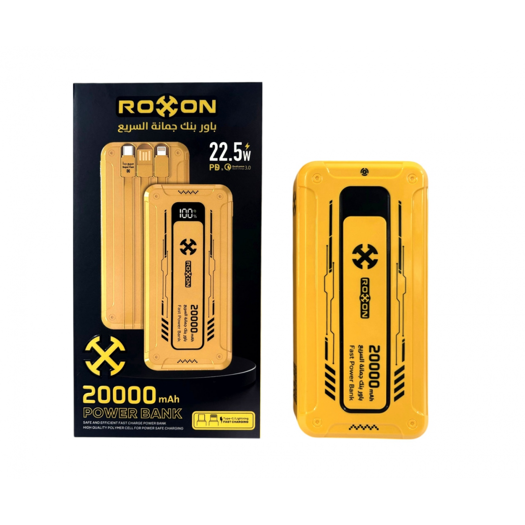 Внешний аккумулятор ROXON RO11 20000 мА·ч, 22,5 Вт, QC 3.0, со встроенными кабелями Внешний аккумулятор ROXON RO11 20000 мА·ч, 22,5 Вт, QC 3.0, со встроенными кабелями