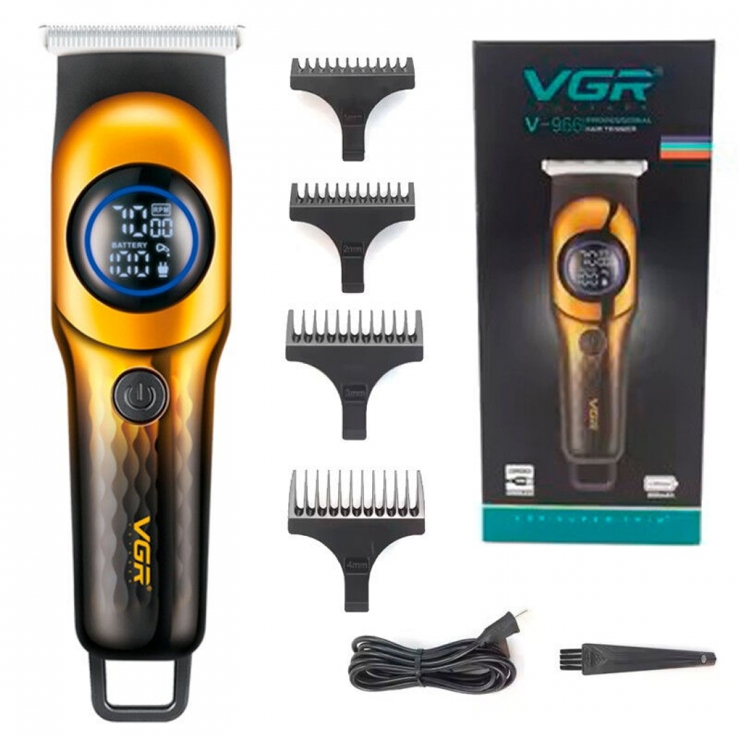 Триммер для стрижки волос VGR V-966 Professional, 7000 об/мин, 4 насадки, LED-дисплей Триммер для стрижки волос VGR V-966 Professional, 7000 об/мин, 4 насадки, LED-дисплей