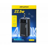 Power Bank AWEI PA-105 40000 mAh, 22.5W, быстрая зарядка, LED-дисплей Power Bank AWEI PA-105 40000 mAh, 22.5W, быстрая зарядка, LED-дисплей
