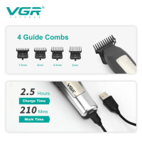 Триммер VGR V-939, 4 насадки, LED-дисплей