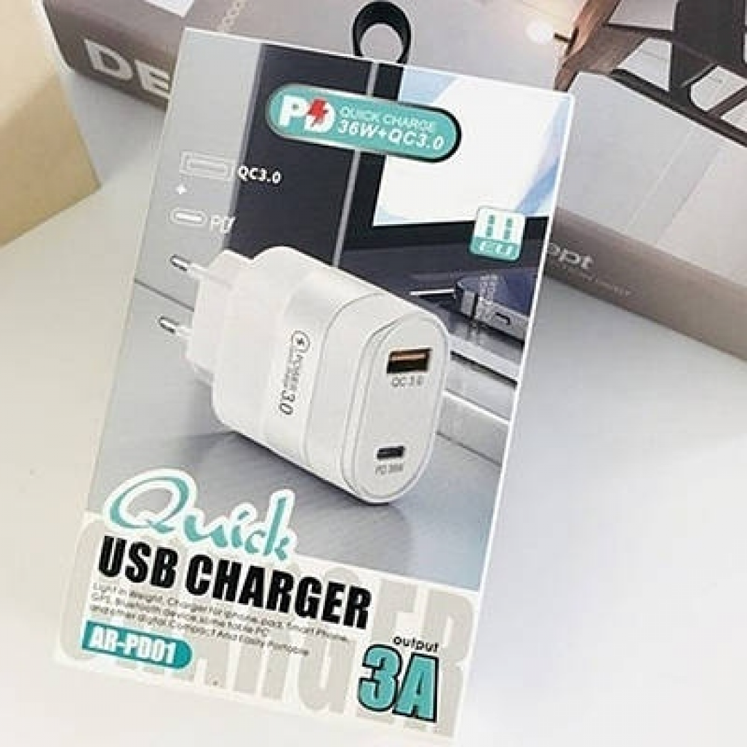 Сетевое зарядное устройство AR-PD01, 36 Вт, USB, Type-C PD, 3 А Сетевое зарядное устройство AR-PD01, 36 Вт, USB, Type-C PD, 3 А