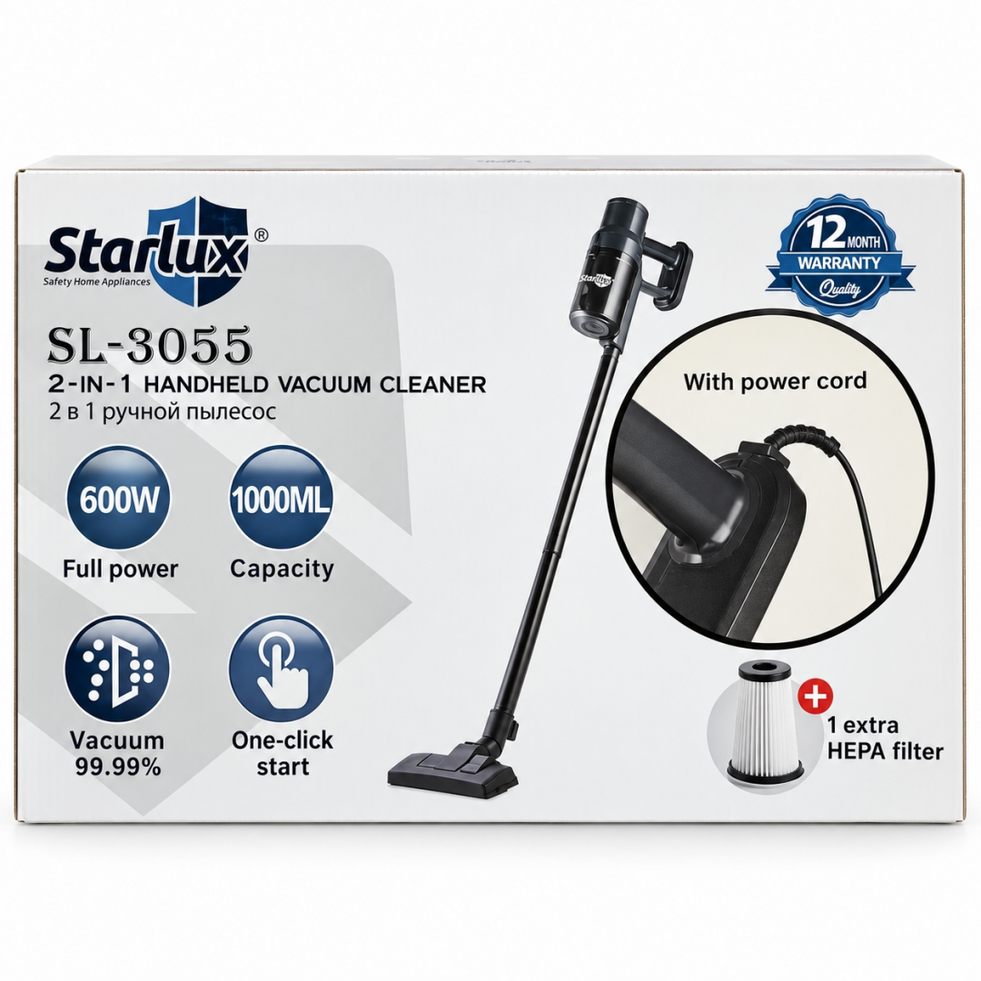 Ручной пылесос 2 в 1 Starlux SL-3055, 600 Вт, контейнер 1 л Ручной пылесос 2 в 1 Starlux SL-3055, 600 Вт, контейнер 1 л