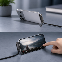 Кабель Lightning - Type-C 2-в-1, 240 Вт, 6 А, 1,2 м, с подставкой для смартфона Кабель Lightning - Type-C 2-в-1, 240 Вт, 6 А, 1,2 м, с подставкой для смартфона