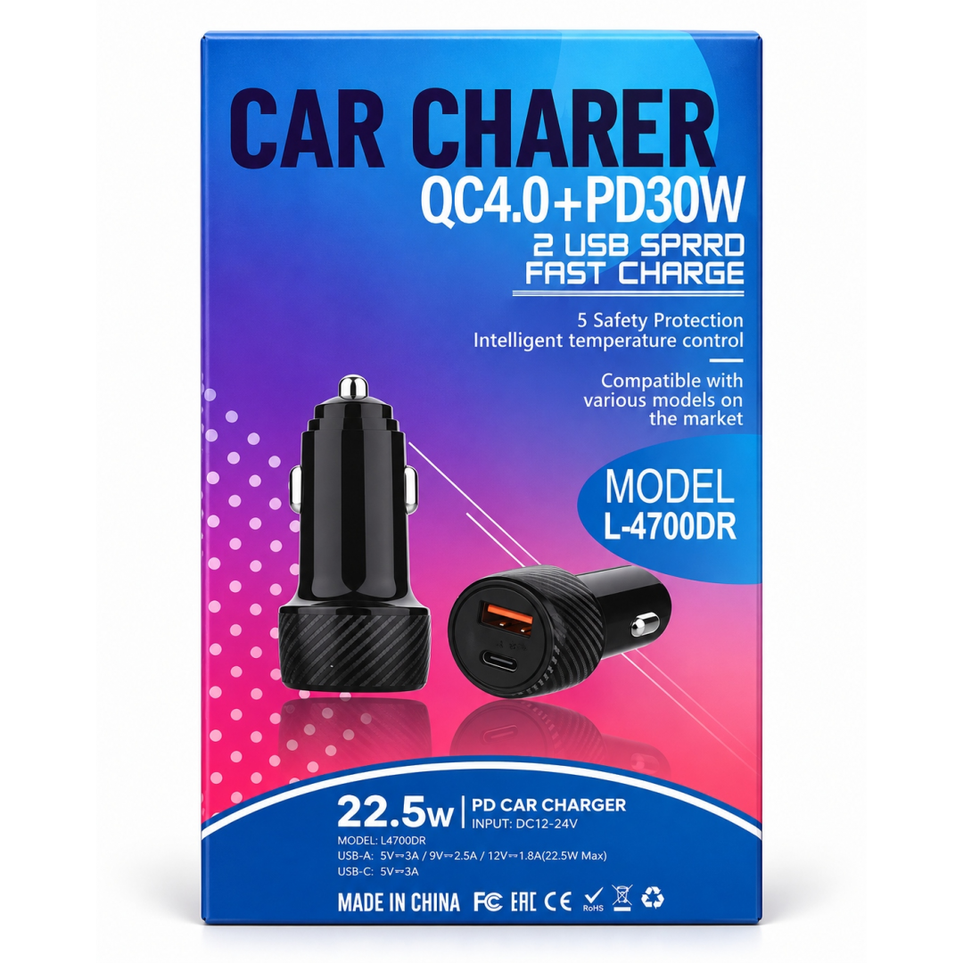 Автомобильное зарядное устройство L-4700DR, USB + Type-C, QC 4.0, PD 30 Вт Автомобильное зарядное устройство L-4700DR, USB + Type-C, QC 4.0, PD 30 Вт
