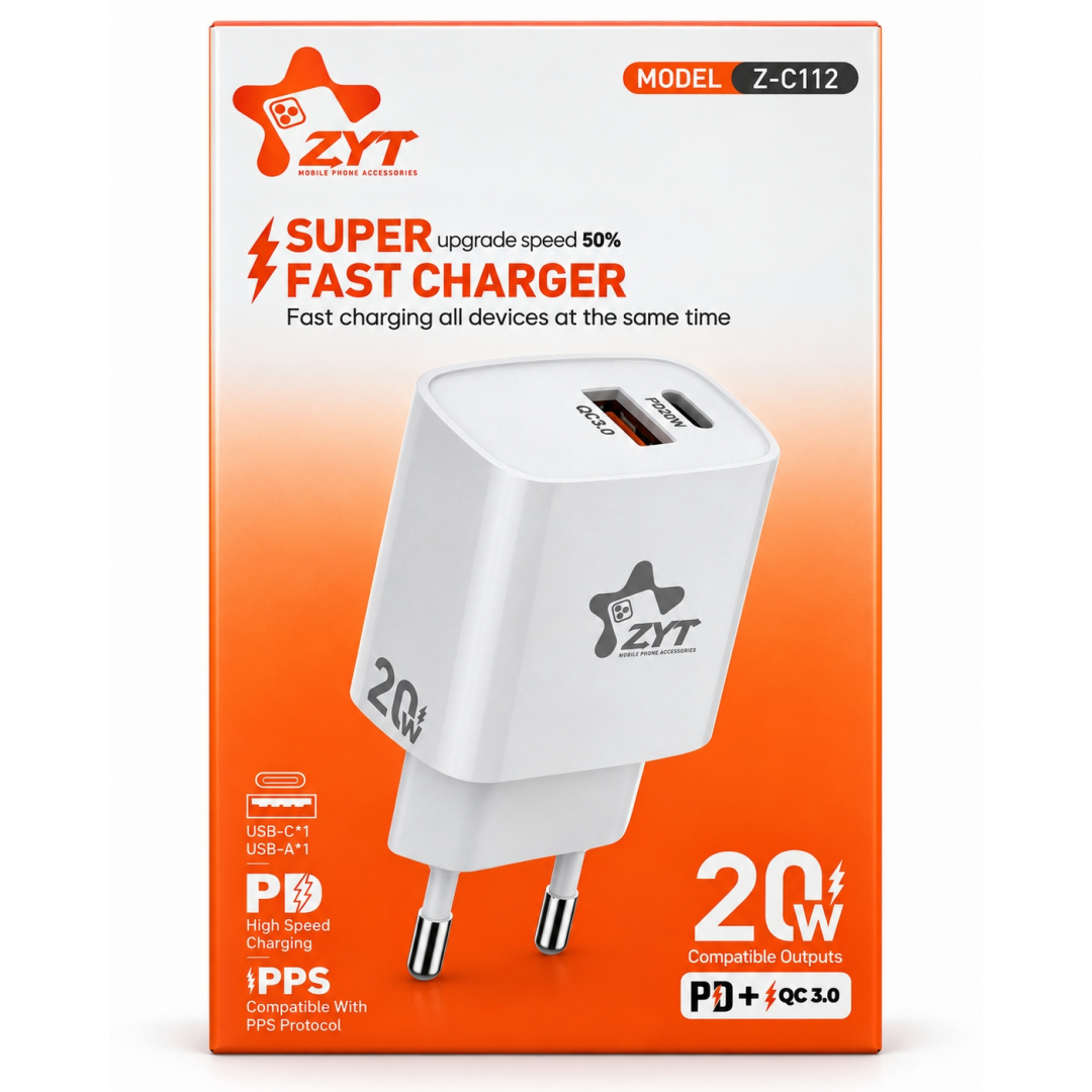 Z-C112 зарядное устройство, 20 W, USB + Type-C, PD 20 Вт, QC 3.0 Z-C112 зарядное устройство, 20 W, USB + Type-C, PD 20 Вт, QC 3.0