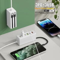 Сетевое зарядное устройство DF-044, 120 Вт, 3 USB + 3 Type-C, быстрая зарядка