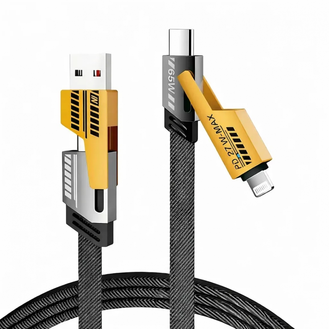 Универсальный кабель Dao Wang 4 в 1, USB-A, Type-C, Lightning, 27/65 Вт, 1,5 м Универсальный кабель Dao Wang 4 в 1, USB-A, Type-C, Lightning, 27/65 Вт, 1,5 м