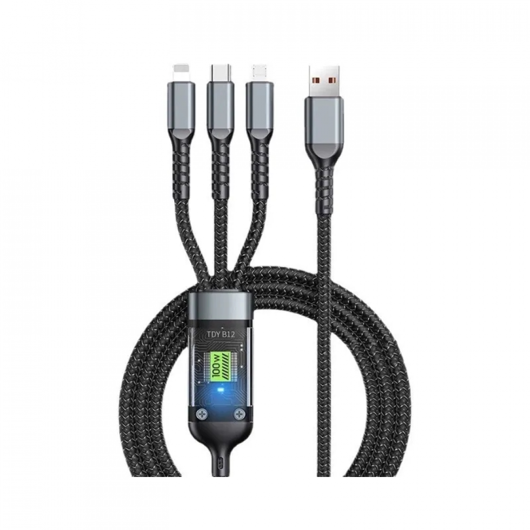 Универсальный кабель SX5 3 в 1, USB-A – Type-C, Lightning, Micro-USB, 100 Вт, 1,2 м Универсальный кабель SX5 3 в 1, USB-A – Type-C, Lightning, Micro-USB, 100 Вт, 1,2 м