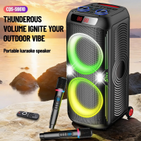 Портативная колонка Sing-e CQS-S6610, 200 Вт, Bluetooth 5.3, 2 × 8", 24000 мА·ч, с микрофонами Портативная колонка Sing-e CQS-S6610, 200 Вт, Bluetooth 5.3, 2 × 8", 24000 мА·ч, с микрофонами