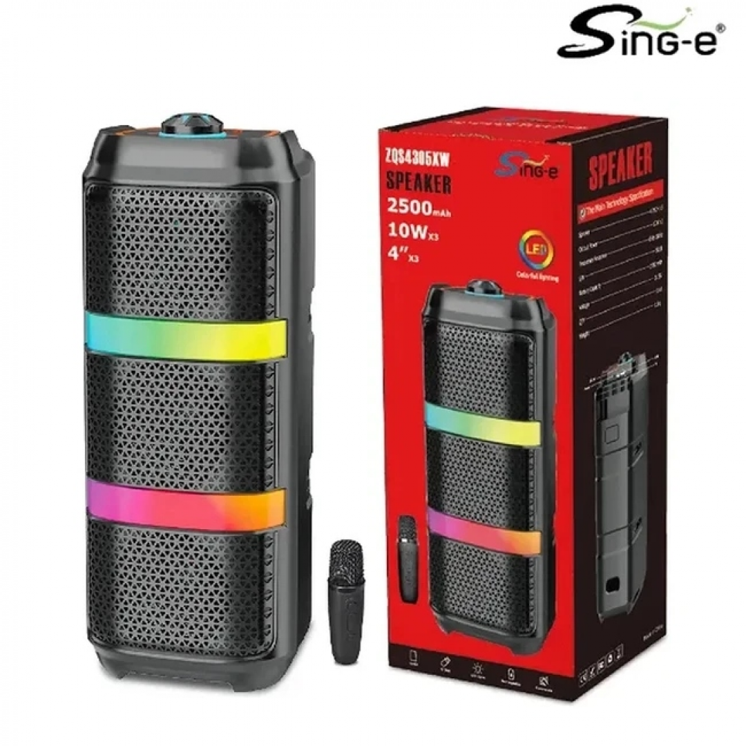 Портативная колонка Sing-e ZQS4305XW, 20 Вт, Bluetooth 5.3, 2500 мА·ч, с микрофоном Портативная колонка Sing-e ZQS4305XW, 20 Вт, Bluetooth 5.3, 2500 мА·ч, с микрофоном