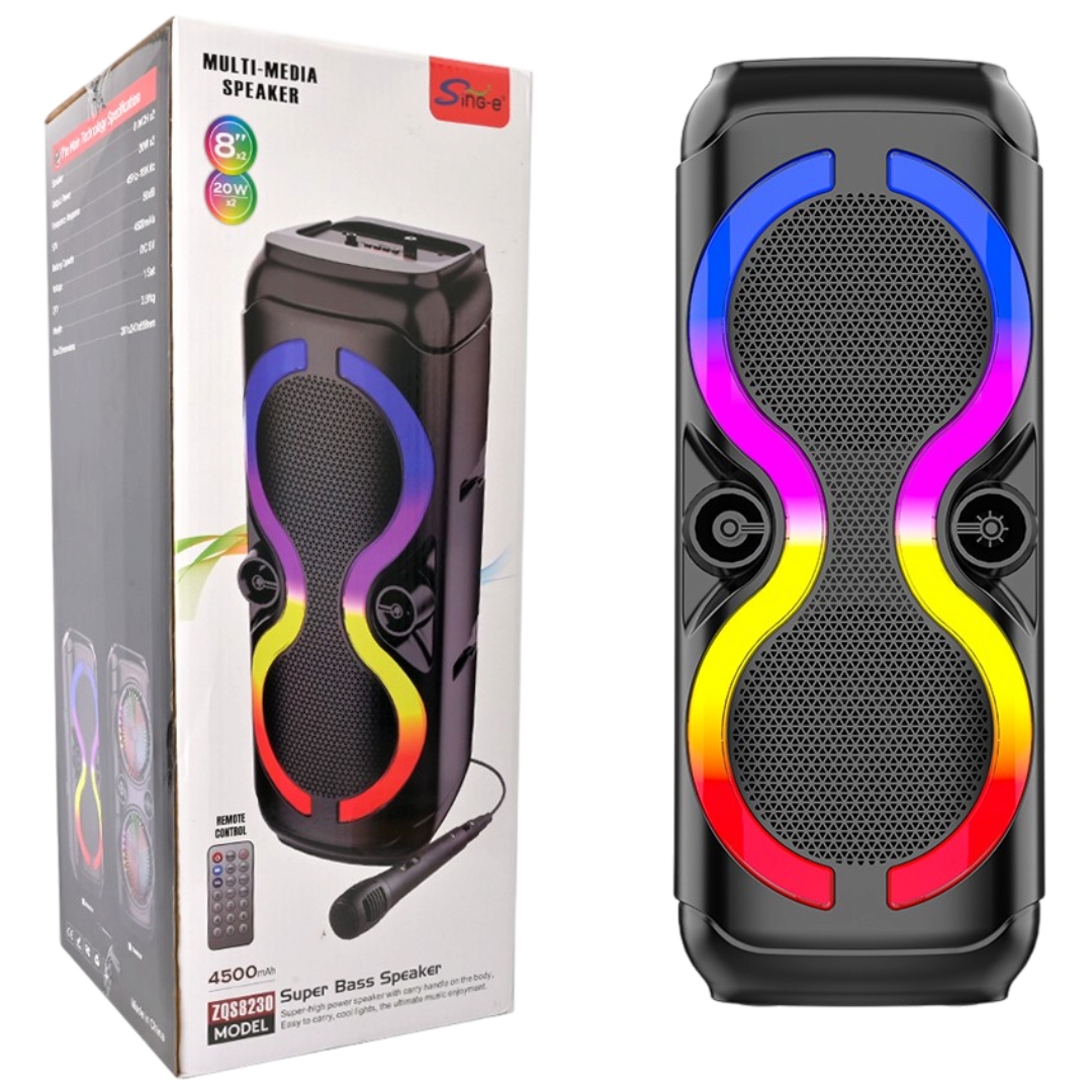 Колонка Sing-e ZQS8230W, Bluetooth, 2 × 8", 30 Вт, 4500 мА·ч, с микрофоном Колонка Sing-e ZQS8230W, Bluetooth, 2 × 8", 30 Вт, 4500 мА·ч, с микрофоном
