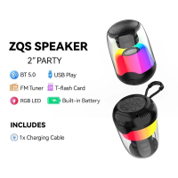 Колонка Sing-e ZQS-L02, Bluetooth 5.0, динамик 2", RGB, FM-радио