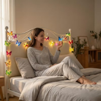 Гирлянда «Роса» 2-0814, 30 LED, 3 м, 15 разноцветных бабочек, жёлтый свет