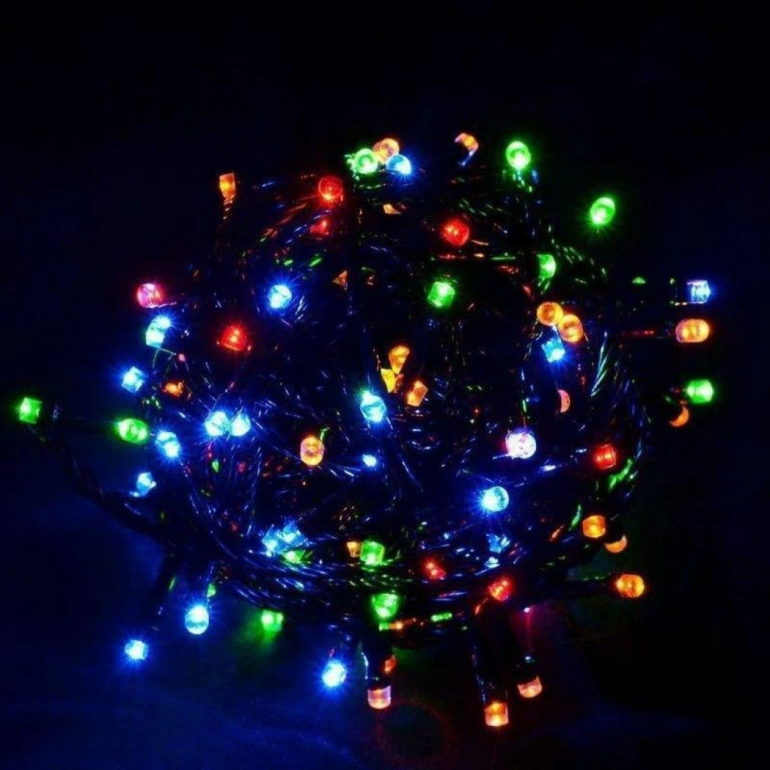 Гирлянда-нить 2-0831, 100 LED, разноцветное свечение, чёрный провод Гирлянда-нить 2-0831, 100 LED, разноцветное свечение, чёрный провод