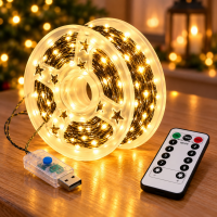 Гирлянда «Роса» 2-0687, 400 LED, 40 м, жёлтый свет, USB, с пультом управления