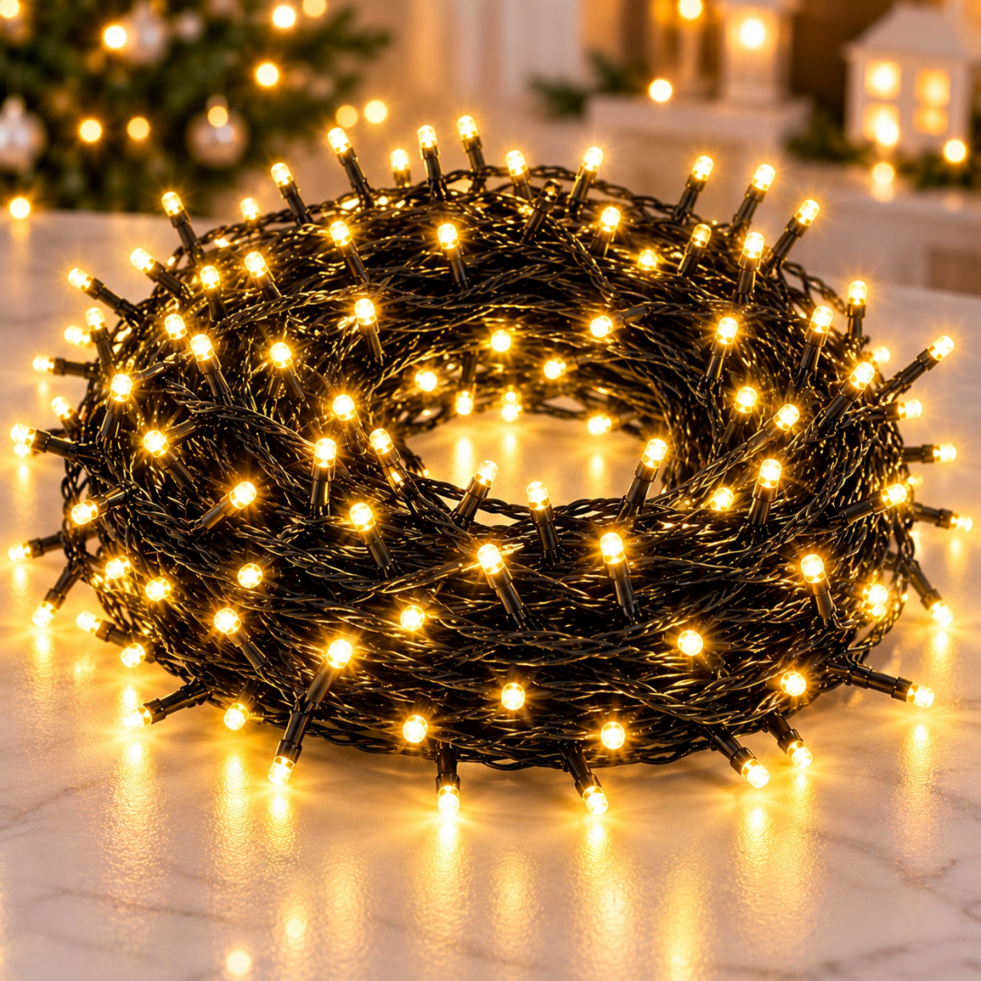 Гирлянда-нить 2-0829, 500 LED, 20 м, жёлтый свет, чёрный провод Гирлянда-нить 2-0829, 500 LED, 20 м, жёлтый свет, чёрный провод