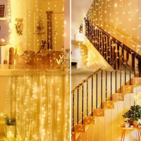Уличная гирлянда-штора 2-0801, 180 LED, 3 × 2 м, жёлтый свет