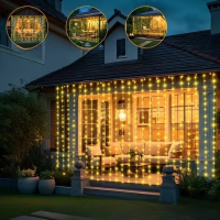 Уличная гирлянда-штора 2-0801, 180 LED, 3 × 2 м, жёлтый свет